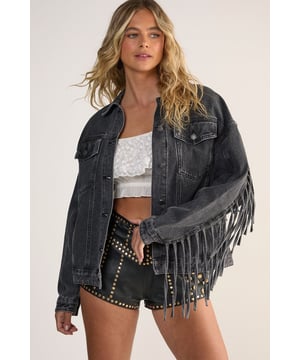 Denim Fringed Oversized Jacket