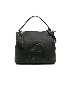 The Soho satchel features a leather body a tassel detail a flat top handle a detachable flat leather shoulder strap a top zip closure and interior zip and slip pockets.Brand: GucciCondition: Pre-lovedType: SatchelRating: B+Main Material: LeatherDimensions (LxWxD): 31x33x13Strap Drop: 45Handle Drop: 21Dust Bag: YesComments: Exterior Back Creased. Exterior Bottom Scratched. Exterior Corners Worn. Exterior Front Worn. Exterior Handle Cracked. Interior Pocket stained with Other. Interior Lining Worn. Interior Lining stained with Pen Mark Other. Practical Attachment Scratched. Exterior Top Worn.