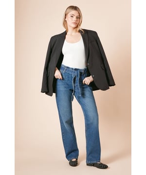 Distinctive paper bag waist with tie belt detail for a flattering silhouette
        Regular fit with straight leg design for everyday comfort
        Crafted from 100% cotton for breathable, durable wear
        Classic five-pocket styling with functional front and back pockets
        Subtle frilled edge along the waistband adding a feminine touch
    
    These Tie Waist Paper Bag Jeans from Dorothy Perkins present the perfect balance of comfort and style for your casual wardrobe. The distinctive paper bag waist creates a gathered effect that defines your waistline, whilst the accompanying tie belt allows for adjustable styling. Pair with a simple fitted vest top as shown for weekend brunches with friends, or add a lightweight knit for family gatherings. The straight leg silhouette works beautifully with both trainers for daytime errands and ballet flats for a slightly more polished look. These versatile jeans transition effortlessly from coffee dates to shopping trips, making them an essential for your daywear collection. The cotton fabric ensures these jeans will become more comfortable with each wear, moulding to your shape whilst maintaining their structure throughout the day.