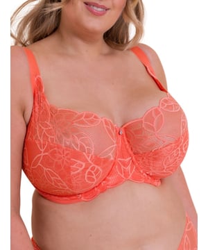 Curvy Kate Lovelace Full Cup Side Support Bra. Underwired full cup bra with a smooth graphic floral lace, side support, stretch lace top and a built up lace apex panel. The product is recommended for hand wash only.