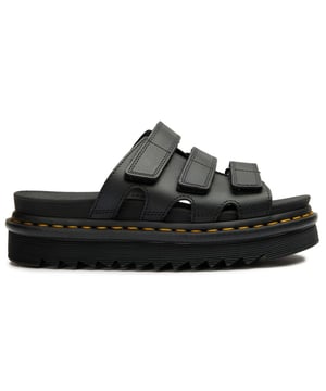 Infuse edgy attitude into your summer look with the Dr Martens Raine platforms. These black leather sandals deliver the brand's signature rebellious aesthetic while keeping you comfortable in the heat. Crafted with meticulous Goodyear welting for durability, they feature the iconic air-cushioned sole that absorbs impact with every step. The synthetic lining prevents discomfort during warm weather, while the rubber outsole ensures reliable traction wherever your adventures take you.