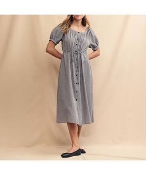 Womens Nobody's Child Jade Midi Dress in black - whiteSpend your summer in check. This black and white gingham dress comes with oversized sleeves and a button-up front finished with a string tie fastening - an extra detail that’s not to be missed. She’s called Jade and we think you’ll love her. Swing a straw bag over your arm and go. - Round neck- Mid-length puff sleeves- Button front- A-line skirt that skims the body- 67% Organic cotton  33% Recycled polyester.  Machine washable.- Ref: D240940BLK