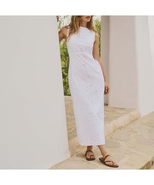 Womens Nobody's Child Alessandra Midaxi Dress in white.A midaxi dress for making memories in. Alessandra is finished with artful broderie anglaise embroidery. She comes in sun-bleached white and is designed for a figure-framing cut. Wear yours with summer sandals and take plenty of pictures. - Round neck- Curved waist seam designed to flatter- Keyhole back fastening with button- Concealed zip fastening- Designed for a close cut- Lightly lined so the fabric falls beautifully- Ref: D241100WHT