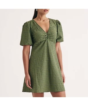 Womens Nobody's Child Liza Gingham Mini Dress in greenPrepare to fall in love with Liza. A flattering low v-neck and so-now khaki shade get a massive check from us. Take a walk on the wild side and style yours with statement shoes that shine.- V-neck- Short puff sleeves - Concealed zip fastening - Designed for a relaxed cut - 64% Organic cotton  35% Polyester  1% Elastane.  Machine washable.- Ref: D242050GRN