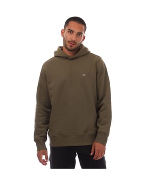 Mens Gant Shield Logo Hoodie in green.- Lined hood.- Ribbed cuffs and hem.- Gant branding.- Regular fit.- 78% Cotton  22% Polyester.- Ref: 2039035301