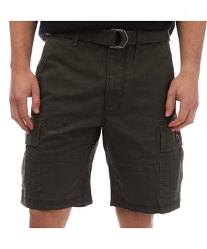 Heren Superdry Vintage Heavy Cargo Shorts in olijfgroen. - Zes pocket ontwerp. - Knopen- en ritssluiting. - D-ring webbing riem. - Ceintuurlussen. - Versterkte zithouding. - Kenmerkende Superdry patch. - Ruime pasvorm. - 100% Katoen. - Ref: M7110401ALO3