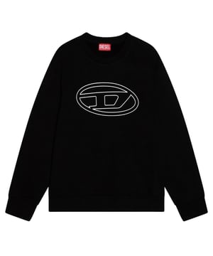 Jersey negro con logotipo de la marca Diesel, 100 % algodón, logotipo en el pecho, cuello redondo, mangas largas, logotipo grande en el pecho, logotipo de la marca, cuello elástico, extremos de las mangas y parte inferior