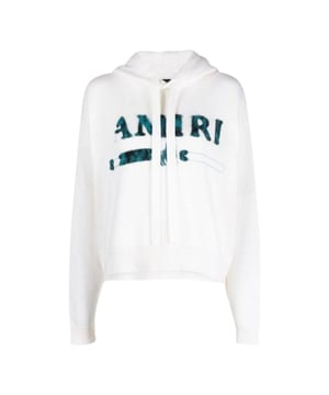 Sudadera Amiri blanca, corte regular, tallaje normal, 85 % algodón, 15 % cachemira, fabricada en Italia, de punto, puños y cintura acanalados, sudadera blanca, ropa de calle