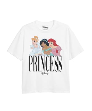 100% Cotton. Fabric: Jersey. Characters: Ariel, Cinderella, Jasmine. Design: Logo, Printed, Text. Neckline: Crew Neck. Sleeve-Type: Short-Sleeved. 100% Officially Licensed.