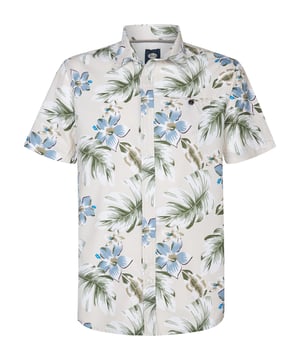 Overhemd met korte mouwen en een regular fit. Dit overhemd heeft een tropische all-over print, klassieke kraag , knoopsluiting en borstzak. Gemaakt van 55% katoen en 45% lyocell. Perfect voor een casual dagje uit of een zomerse gelegenheid. Overhemd met korte mouwenTropische all-over printRegular fitKlassieke kraagKnoopsluiting en borstzak55% katoen, 45% lyocell