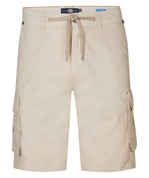 Deze cargo short combineert een stoer design met optimaal comfort, perfect voor warme dagen. Gemaakt van 55% linnen, 45% katoen, biedt deze korte broek een ademend en licht draaggevoel. De short is voorzien van praktische cargozakken aan de zijkanten, een ritssluiting met knoop, en een verstelbaar trekkoord voor een perfecte pasvorm. Ideaal voor een casual, zomerse look met extra opbergruimte. Cargo shortsKnoopsluiting en ritsSteekzakken, achterzakken, klepzakken55% linnen, 45% katoen