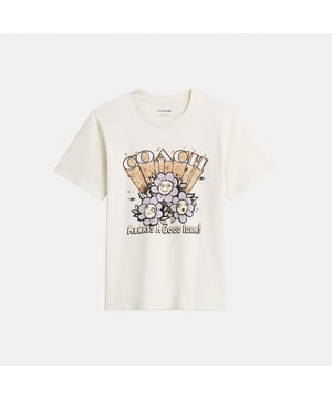 Coach Play Daisy Classic T-Shirt, Model is 5'10" (178cm), chest 31" (79cm), waist 24" (61cm), hips 35" (89cm) and wears a size S
 Coach x Peanuts
 ©2025 PEANUTS WORLDWIDE
 Celebrating years of memories, laughs and lots of Snoopy dances, Coach commemorates the 75th anniversary of “Peanuts” with a special collection starring Charlie Brown and friends.,  Length: 62.00 cm
