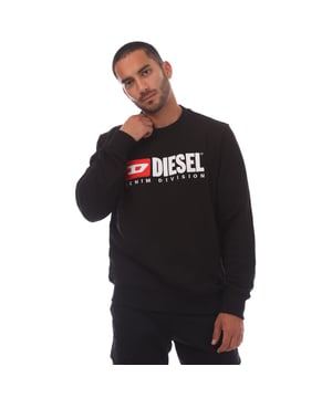 Heren Diesel S-Ginn-Div Crewneck Sweatshirt in zwart.- Ribgebreide ronde hals.- Ribgebreide manchetten en zoom.- Diesel Denim Division-logo geborduurd op de voorkant.- Regular fit.- 100% Katoen.- Ref: A037580GEAD9XX