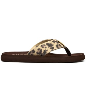 Sandalias florales Rocket Dog Adios para mujer, en color tostado, confeccionadas en textil y suela de goma. Presentan diseño de leopardo, tira para la puntera y la marca Rocket Dog.