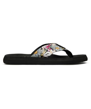 Sandalias negras Rocket Dog Adios con diseño floral para mujer, confeccionadas en textil y suela de goma. Presentan diseño floral, tira para la puntera y la marca Rocket Dog.