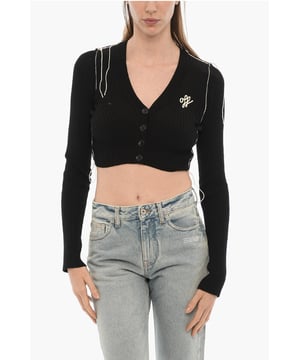 Primavera-Verano, Manga larga, Cuello en V, Negro, Botones, Logotipo, Bordado, Elástico, Hecho en Italia, Cárdigan, SAN VALENTÍN