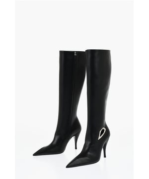 Primavera-Verano, Negro, Tacones de aguja, Suela de cuero, Puntera estrecha, Hecho en Italia, Cremallera, Hasta la rodilla, DÍA DE LA MUJER, TACÓN 11 CM ALTURA 49 CM PIERNA 14 CM