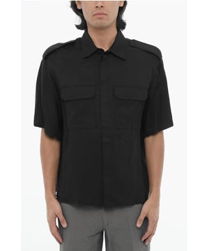 Primavera-Verano, Cuello francés, Negro, Botones, Manga corta, Bolsillo en el pecho, Cierre delantero, Cierre oculto, SAN VALENTÍN, Corte holgado