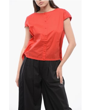 Primavera-Verano, Escote redondo, Rojo, Sin mangas, Botones, Cintura con cordón, Cierre delantero