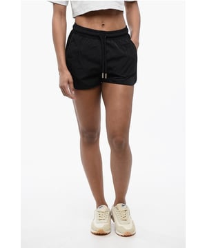 Frühling-Sommer, Schwarz, Elastischer Bund, 2 Taschen, Logo, Stickerei, Made in Italy, Flache Vorderseite