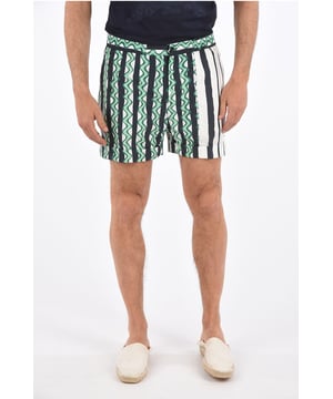 Primavera-Verano, Verde, Blanco, Cintura elástica, Botones, 4 bolsillos, Estampado, Cintura elástica, Hecho en Italia, Elástico, Corte recto