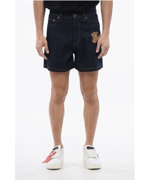 Denim Rules, Lente-Zomer, Blauw, Denim katoen, Gemaakt in Italië, 5 zakken, Riemlussen, Logo, Borduurwerk