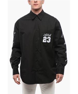 Primavera-Verano, Botones, Mangas con botones, Cuello italiano, Negro, Mangas largas, Logotipo, Bordado, Hecho en Italia, Cierre delantero