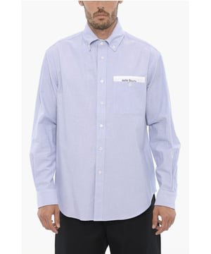 Primavera-Verano, Cuello abotonado, Azul claro, Botones, Mangas con botones, Mangas largas, Logotipo, Bordado, Bolsillo en el pecho, Hecho en Italia, Cierre delantero, SAN VALENTÍN
