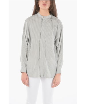 Oversize, Cuello chino, Botones, Mangas con botones, Hecho en Portugal, Elástico, Rayas, Bolsillo en el pecho, Cierre delantero, Mangas largas, Cierre oculto, Primavera-Verano, Gris, SAN VALENTÍN