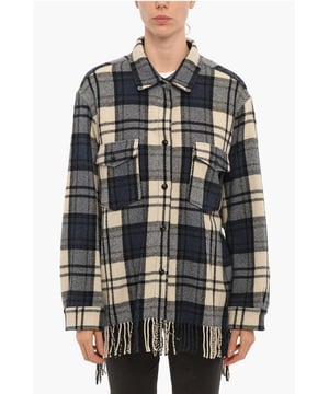 Otoño-Invierno, Azul, Cierre delantero, Hecho en Italia, Mangas largas, Botones, Diseño de cuadros, Bolsillo en el pecho, Flecos, Mundo estampado, SAN VALENTÍN