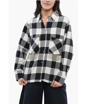 Primavera-Verano, Cuello francés, Blanco y negro, Diseño de cuadros, 2 bolsillos, Flecos, Mangas largas, Botones, Mangas con botones, Hecho en Italia, Cierre delantero