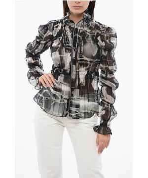 Primavera-Verano, Blanco y Negro, Estampado, Estampado, Cierre de cremallera, Cintura con cordón, Mangas largas, Hecho en Italia, Cierre frontal, TRANSPARENTE