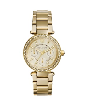 Michael Kors Dameshorloge Kwarts Goud• Materiaal kastdeksel: Roestvrij staal• Soort glas: Mineraal• Materiaal Band: Roestvrij Staal• Kleur kast: Goud• Waterdichtheid: 100 m (10 ATM)• Diameter: 33 mm