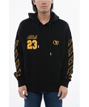 Moeiteloos cool, lente-zomer, zwart, capuchon, trekkoord in de taille, zakken, lange mouwen, geborsteld, logo, print, gemaakt in Portugal