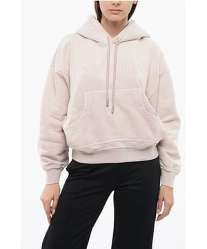Moeiteloos cool, lente-zomer, roze, capuchon, lange mouwen, print, logo, zakken, gemaakt in Italië