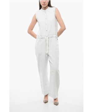 Denim Rules, Primavera-Verano, Blanco, Cintura con cordón, Algodón vaquero, Botones, Sin mangas, Hecho en Italia, 3 bolsillos, Cierre delantero, Detalle de costuras en contraste, Parte delantera plana