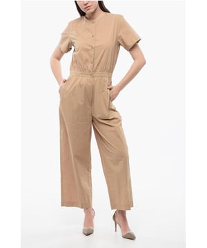 Lente-Zomer, Sluiting aan de voorkant, Platte voorkant, Beige, Knopen, 2 zakken, Normale taille, Korte mouwen, AARDENUANCES