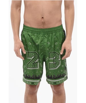 Primavera-Verano, Hecho en Italia, Estampado, Cintura elástica, Verde, Estampado, 3 bolsillos