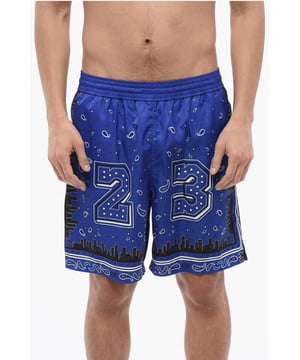 Primavera-Verano, Hecho en Italia, Cintura elástica, Estampado, Azul, 3 bolsillos, Patrón estampado, Logotipo