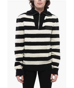 Primavera-Verano, Blanco y negro, Rayas, Cierre de cremallera, Mangas largas, Punto grueso, Mezcla de cachemira, Hecho en Francia, Cuello alto, SUAVE COMO LA CACHEMIRA, SAN VALENTÍN