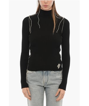 Primavera-Verano, Negro, Logotipo, Mangas largas, Bordado, Punto, Cuello alto, Hecho en Italia, Elástico, SAN VALENTÍN