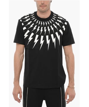 Lente-Zomer, Zwart, Logo, Korte mouwen, Jersey, Print, Ronde hals, Gemaakt in Portugal, Slim Fit