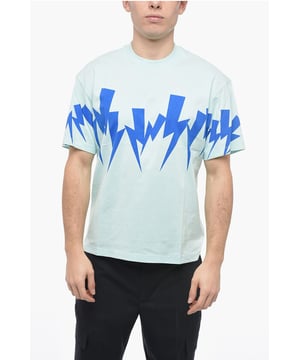 Tonos de primavera, Primavera-Verano, Azul claro, Logotipo, Manga corta, Jersey, Estampado, Hecho en Portugal, Cuello redondo, Corte ajustado