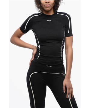 Moeiteloos cool, lente-zomer, zwart, stretch, logo, korte mouwen, ronde hals, gemaakt in Italië