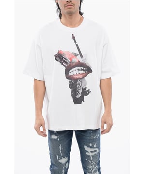 BRILLANTE, Primavera-Verano, Estampado, Blanco, Manga corta, Estrás, Escote redondo, Hecho en Italia