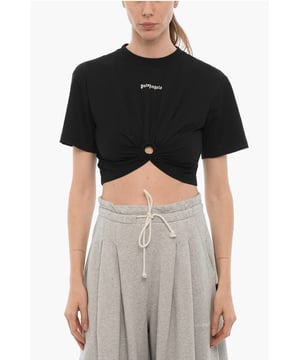 Frühling-Sommer, Schwarz, Logo, Kurze Ärmel, Stickerei, Made in Italy, Rundhalsausschnitt