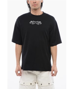 Frescor sin esfuerzo, Primavera-Verano, Cuello redondo, Hecho en Italia, Negro, Mangas cortas, Logotipo, Bordado