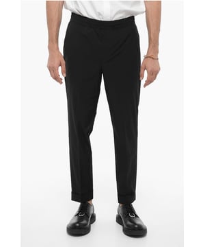 Primavera-Verano, Negro, Cintura elástica, Bolsillos, Elástico, Hecho en Italia, Bolsillo de ojal, Bolsillos con botones, Cintura baja, Bolsillo con cremallera, Corte ajustado - Tiro bajo