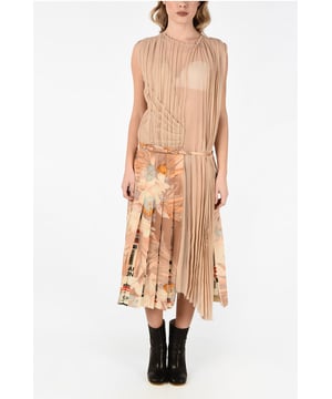 Primavera-Verano, Beige, Estampado Floral, Cierre de ganchos, Plisado, Sin mangas, Hecho en Italia, Cierre de cremallera, Fiebre de las Flores, Mundo Estampado, MATIZES DE LA TIERRA
