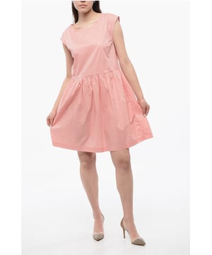 Primavera-Verano, Rosa, Sin mangas, Botones, Detalles plisados, Falda acampanada